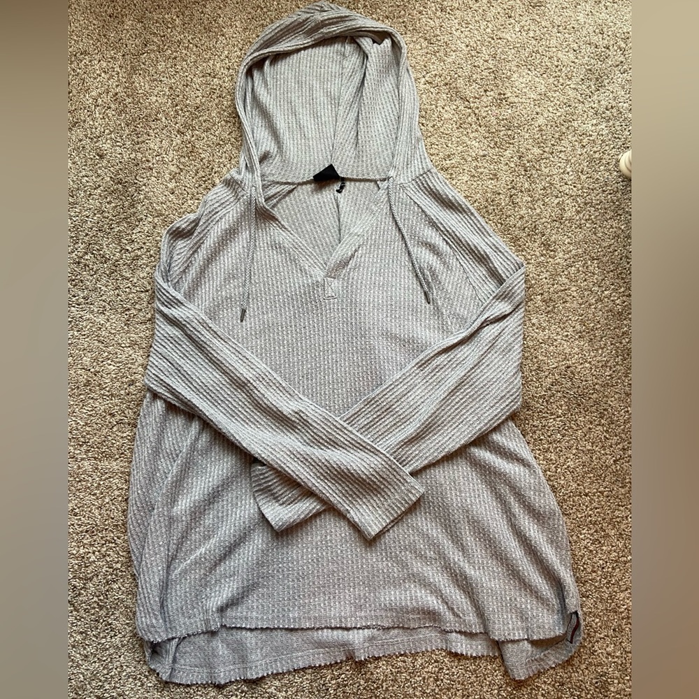 Urban Outfitters, waffle knit, hooded, v-neck, grey, size large